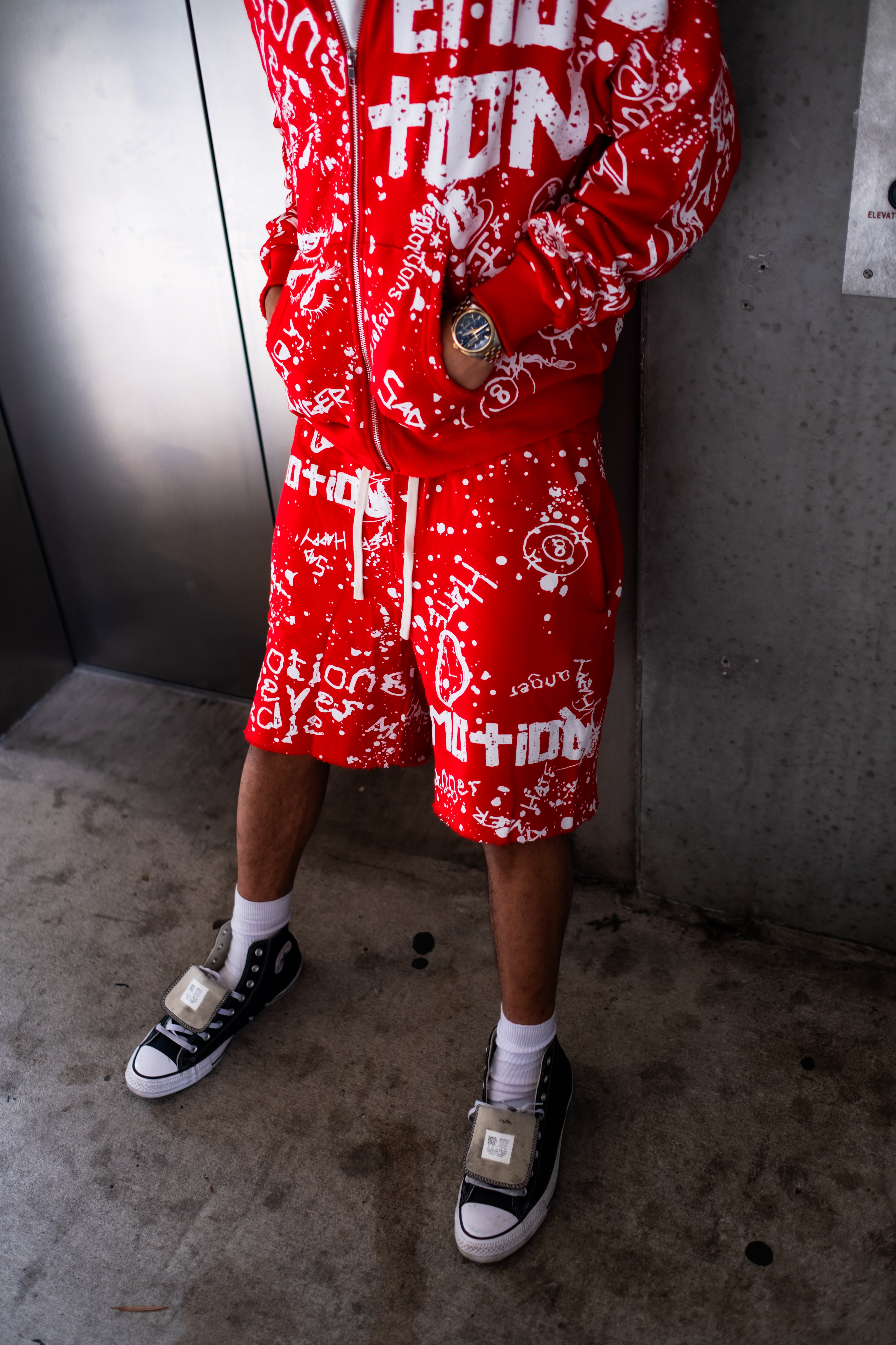 Red “Graffiti” Shorts – Mixed Emotion