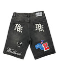 ‘Danger’ Patch Denim Shorts