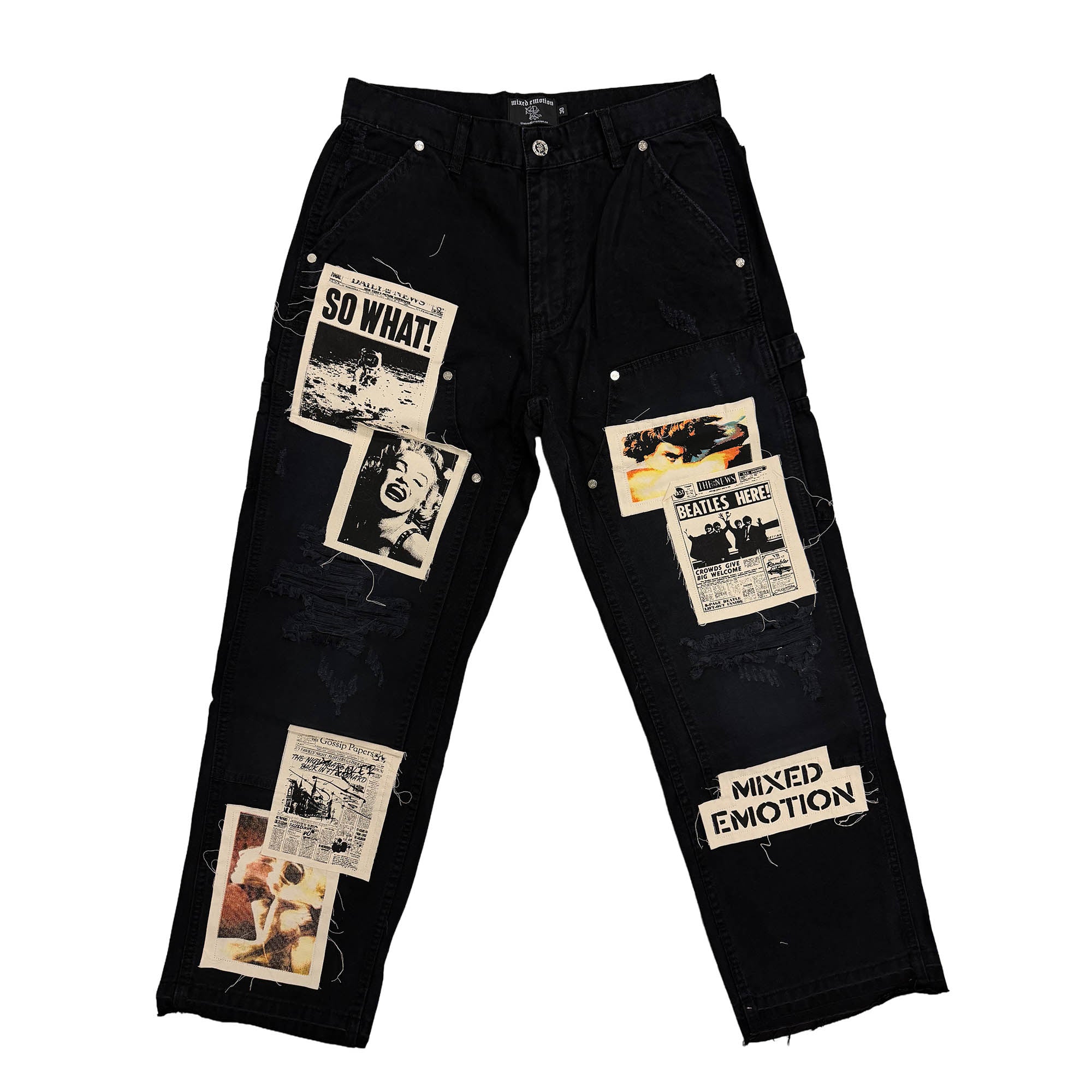 Black “Newspaper” Carpenter Pants – Mixed Emotion