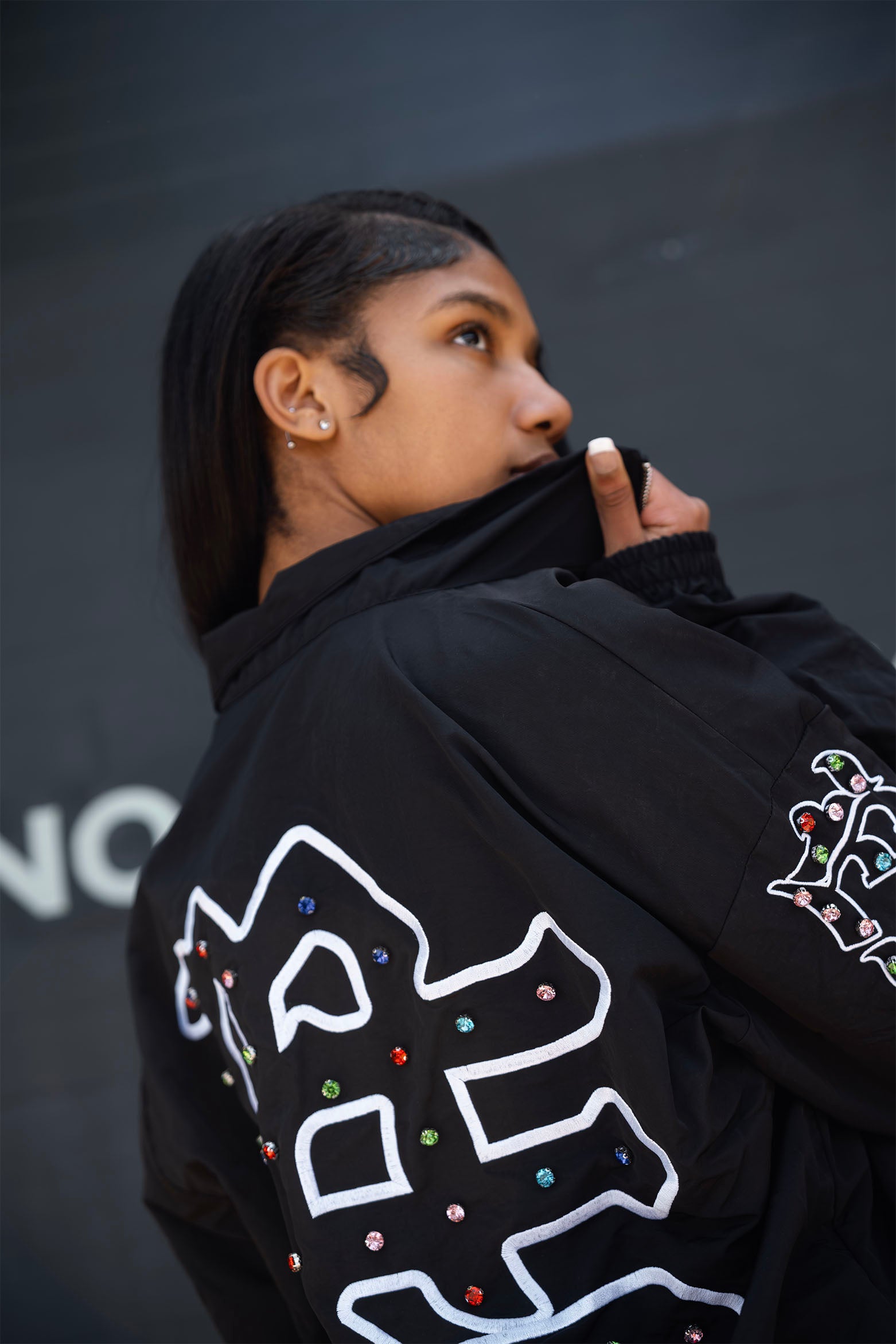 ME” Rhinestone Nylon Jacket – Mixed Emotion
