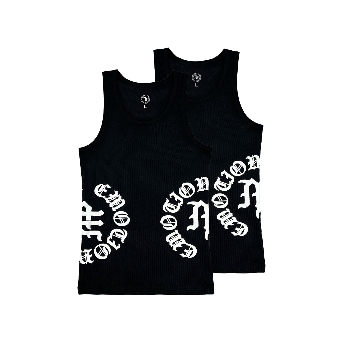 2 Pack Black “Script” Tank Tops