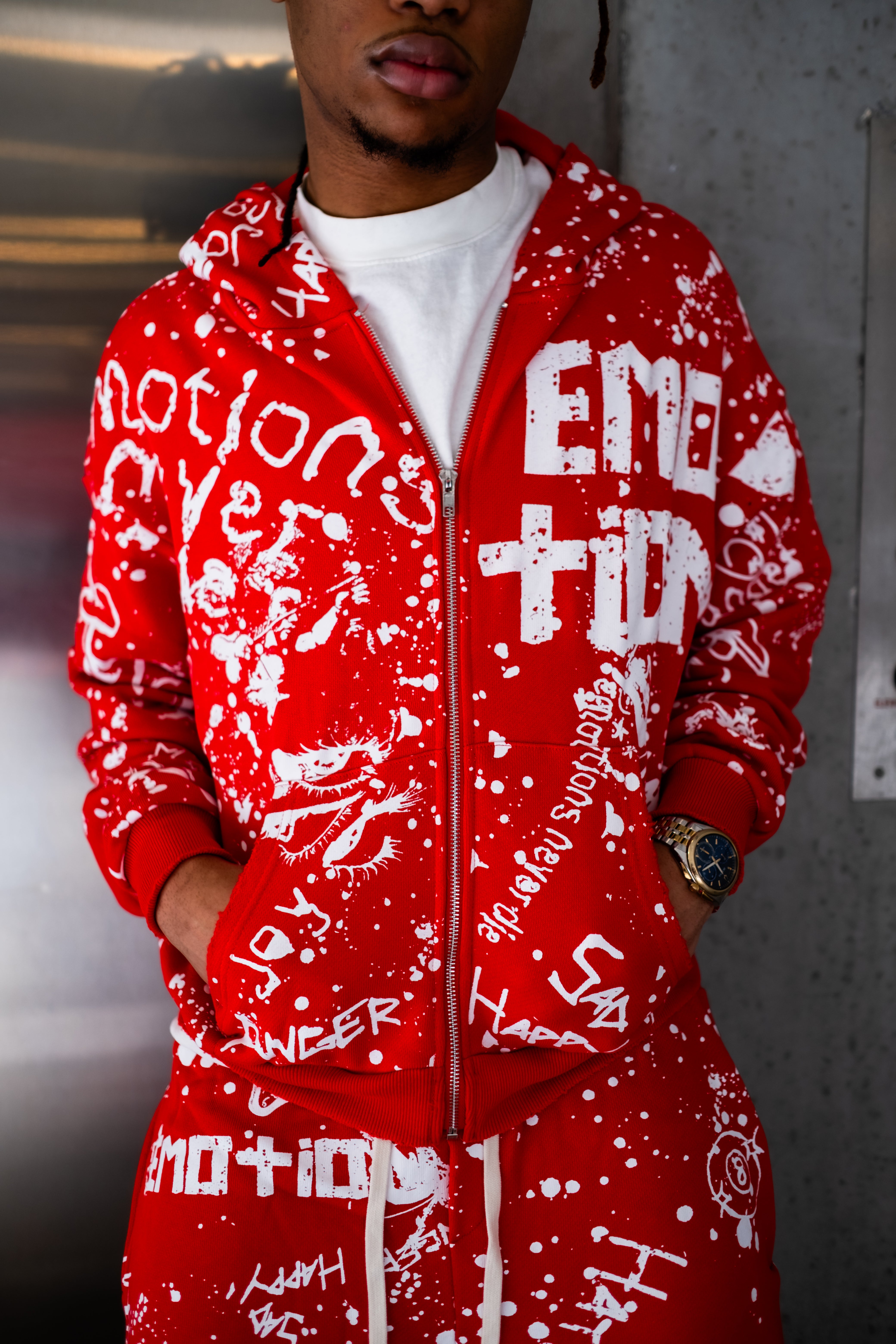 Red “Graffiti” Hoodie – Mixed Emotion Red “Graffiti” Hoodie – Mixed Emotion