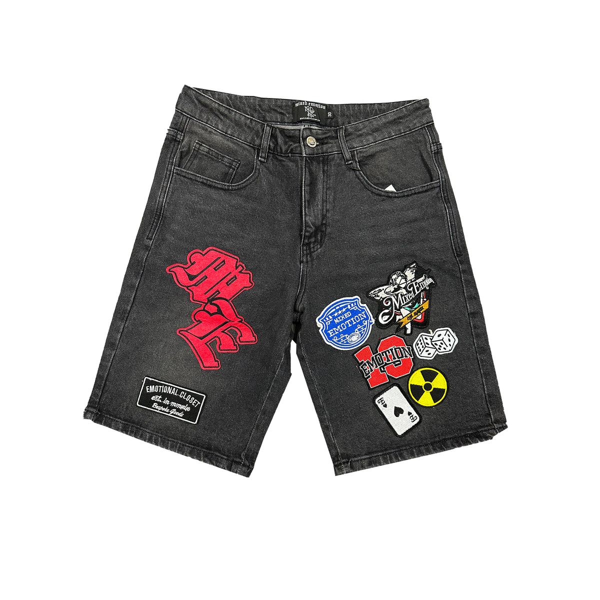‘Danger’ Patch Denim Shorts – Mixed Emotion