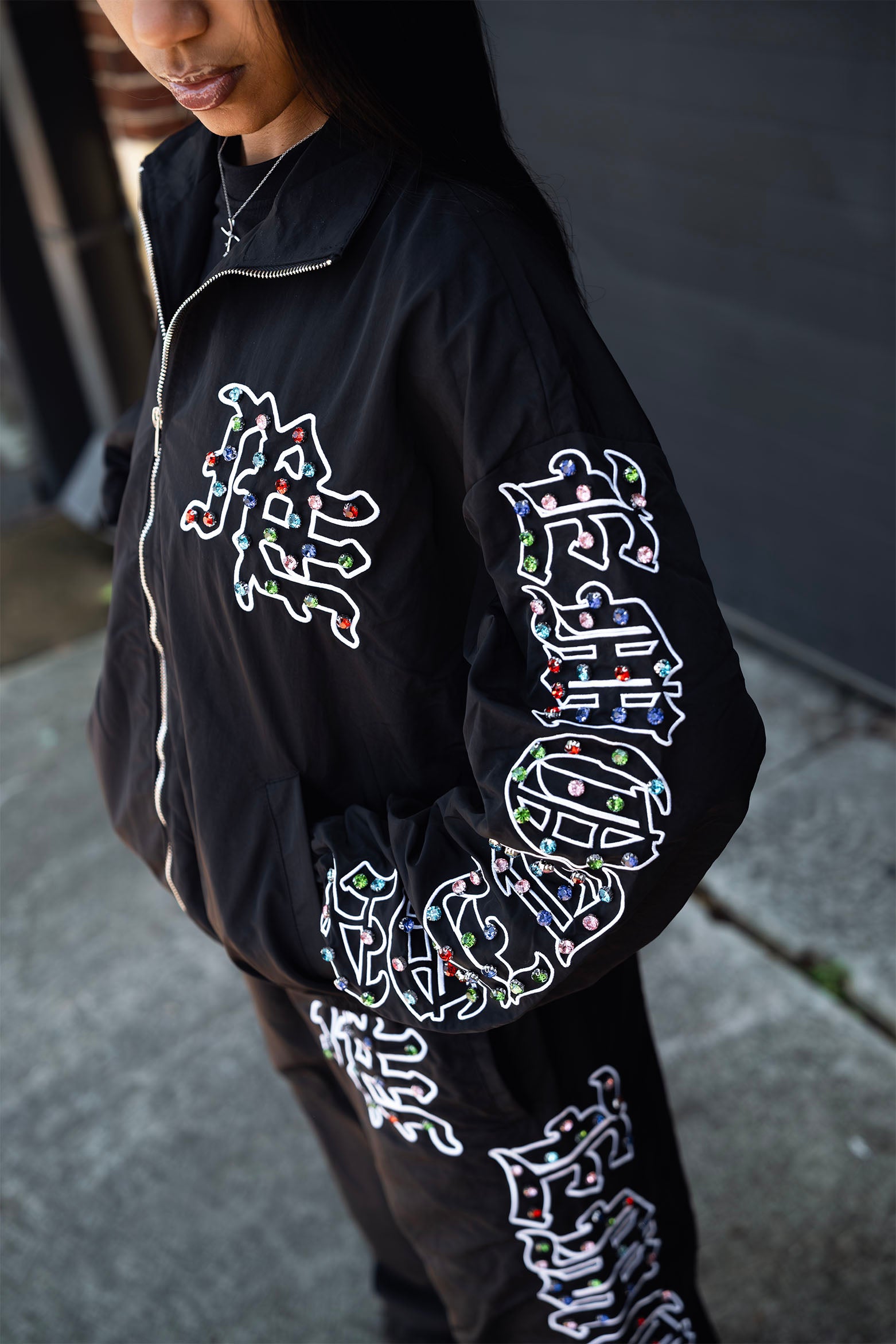 ME” Rhinestone Nylon Jacket – Mixed Emotion